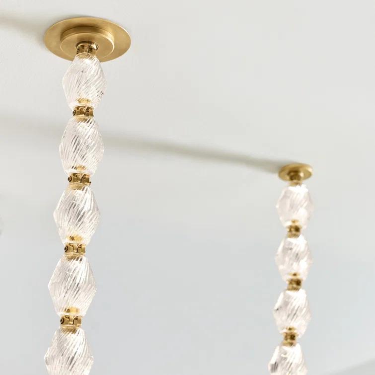 Natural Brass and Crystal LED Chandelier with Faceted Shade