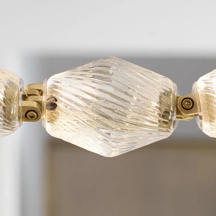 Natural Brass and Crystal LED Chandelier with Faceted Shade