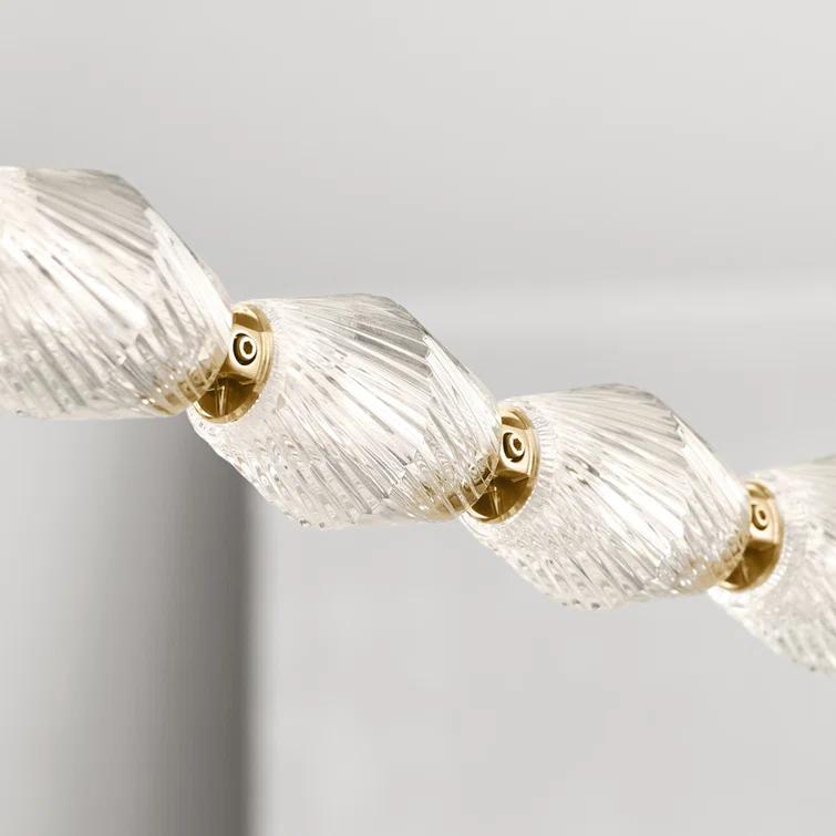 Natural Brass and Crystal LED Chandelier with Faceted Shade