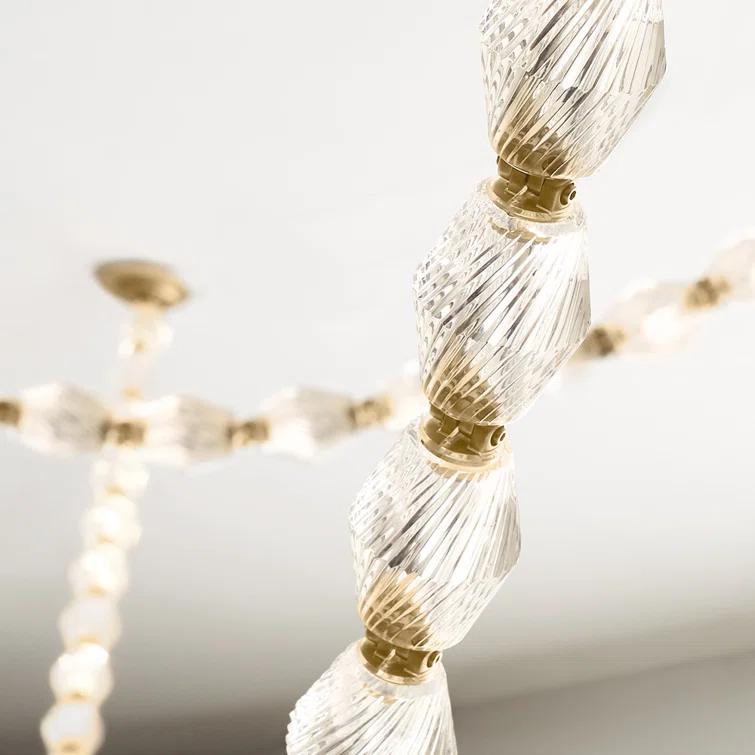 Natural Brass and Crystal LED Chandelier with Faceted Shade