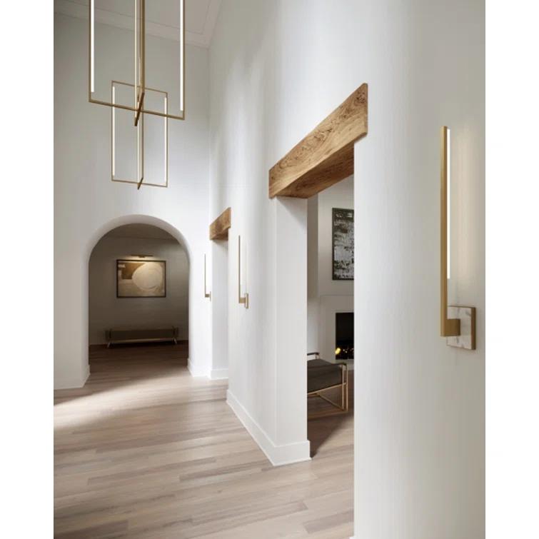 Klee Dimmable LED Wall Sconce in Black with Natural Brass and White Marble