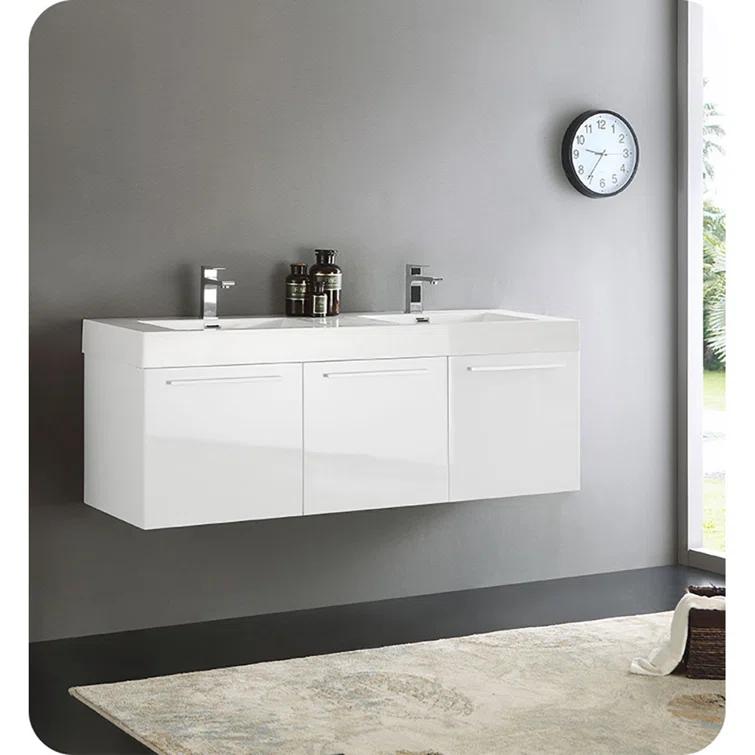 Vista 60'' Wall Mounted Modern Double Bathroom Vanity with Acrylic Vanity Top