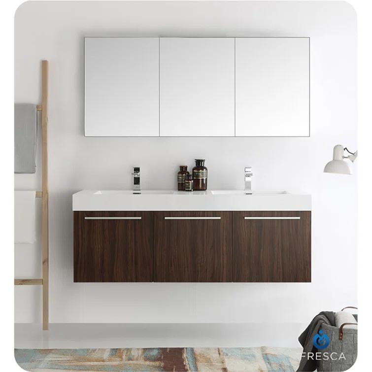 Fresca Vista 60'' Wall Mounted Modern Double Bathroom Vanity with Acrylic Vanity Top