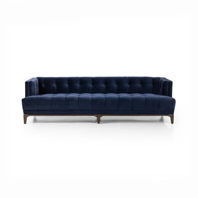 Navy Blue Velvet Tufted Mid-Century Modern Sofa