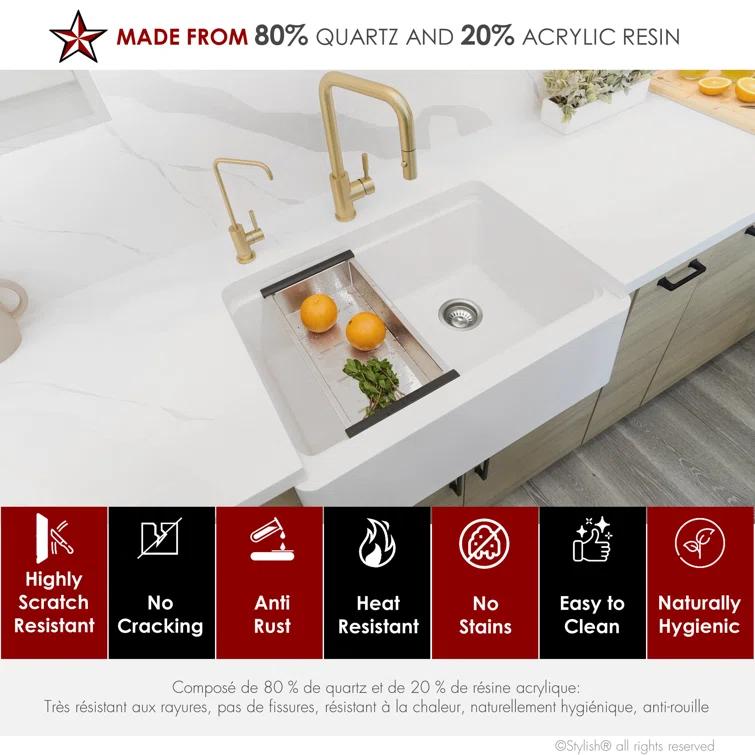 STYLISH S-830WH Pietra STYLISH 30 inch Undermount Workstation Single Bowl Composite Granite Apron Kitchen Sink