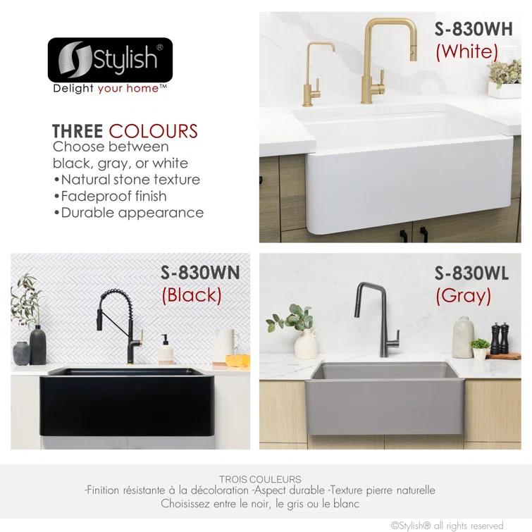 STYLISH S-830WH Pietra STYLISH 30 inch Undermount Workstation Single Bowl Composite Granite Apron Kitchen Sink