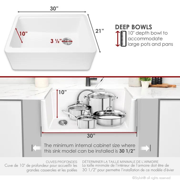 STYLISH S-830WH Pietra STYLISH 30 inch Undermount Workstation Single Bowl Composite Granite Apron Kitchen Sink