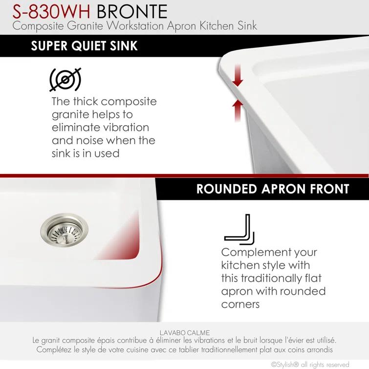 STYLISH S-830WH Pietra STYLISH 30 inch Undermount Workstation Single Bowl Composite Granite Apron Kitchen Sink