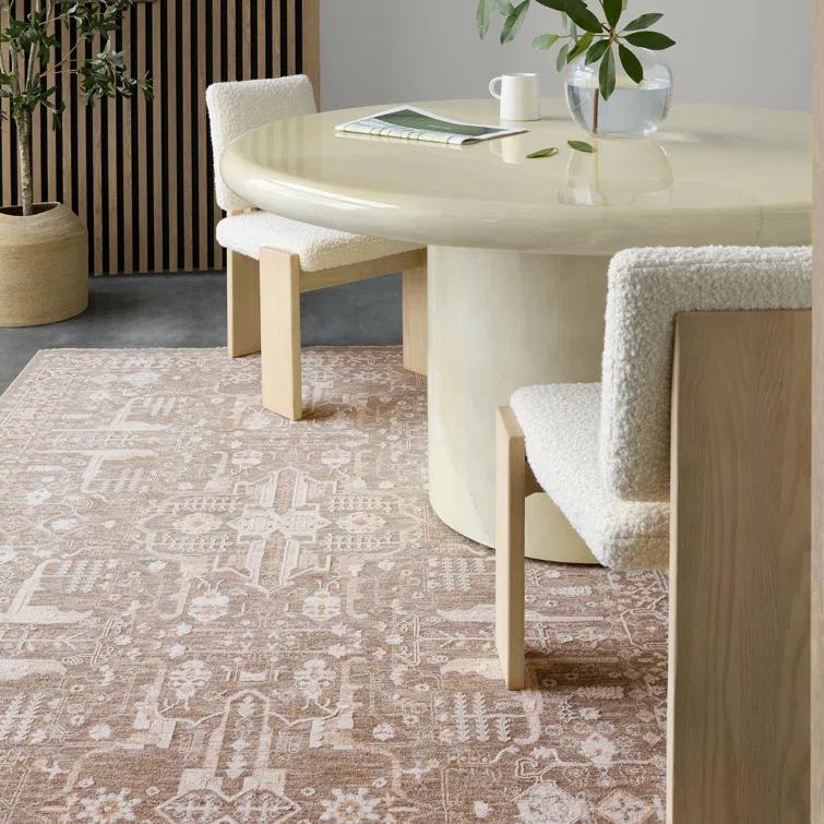 Kerin Oriental Machine Woven Polyester/Polypropylene Area Rug in Taupe/Cream