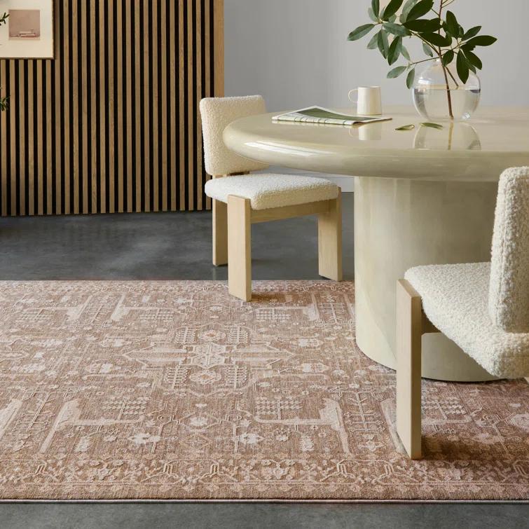 Kerin Oriental Machine Woven Polyester/Polypropylene Area Rug in Taupe/Cream