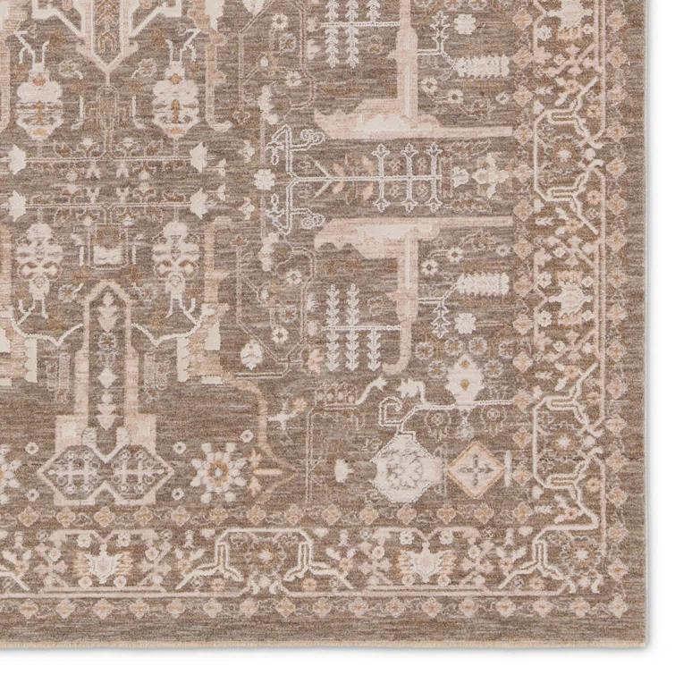 Kerin Oriental Machine Woven Polyester/Polypropylene Area Rug in Taupe/Cream
