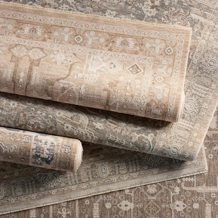 Kerin Oriental Machine Woven Polyester/Polypropylene Area Rug in Taupe/Cream