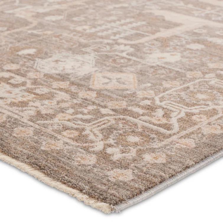 Kerin Oriental Machine Woven Polyester/Polypropylene Area Rug in Taupe/Cream