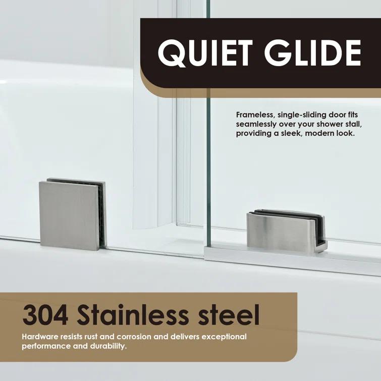 56" - 60" W x 58" H Single Sliding Frameless Tub Door