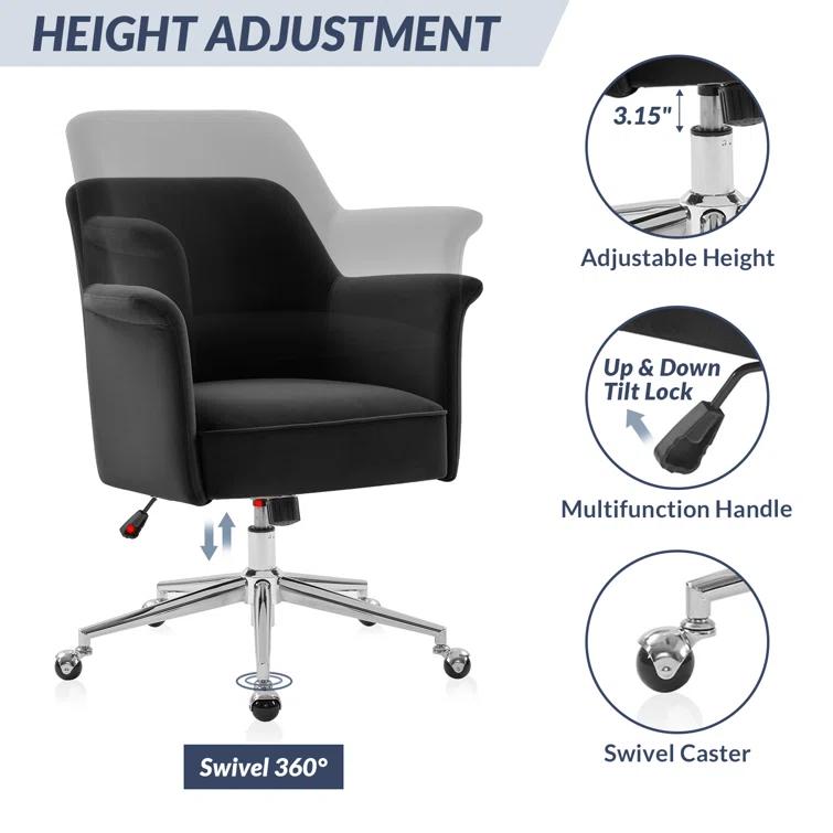 Nin Ergonomic Velvet Task Chair 27.95'' W Armchair