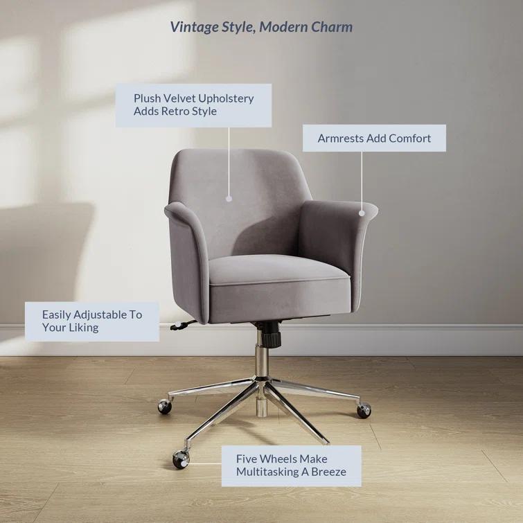Nin Ergonomic Velvet Task Chair 27.95'' W Armchair