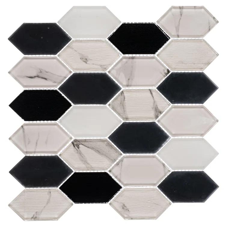 Andova Astor 2" x 4" Elongated Hexagon Glass Mosaic Kitchen Backsplash, Bathroom, Shower, Pool, Wall and Floor Tile