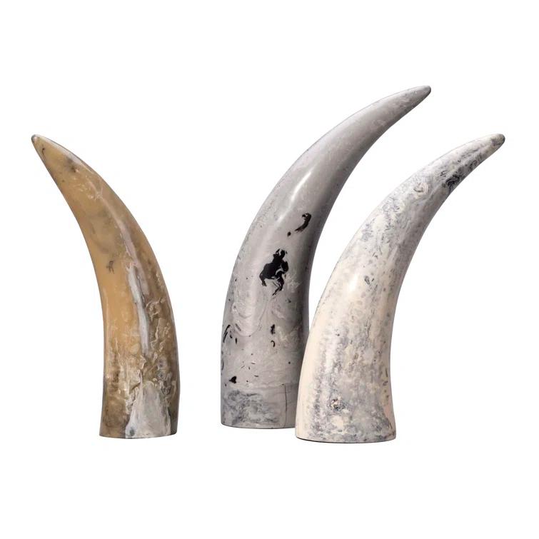 3 Piece Variegated Horn Sculpture Set