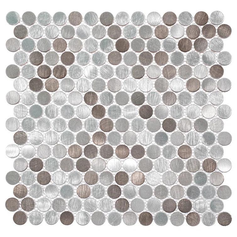 Orb 3/4" Metal Penny Round Mosaic Tile Shower Wall, Kitchen Backsplash and Wall Tile