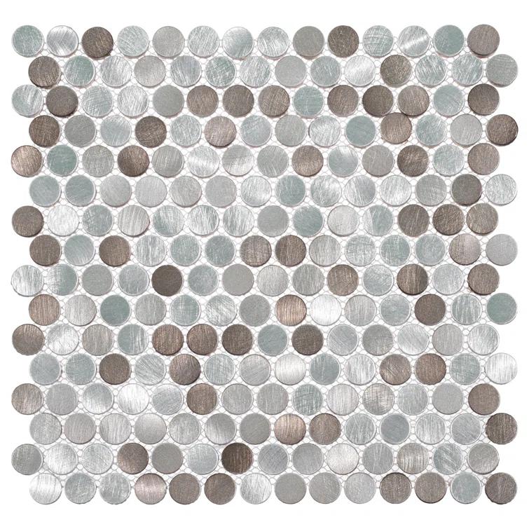 Orb 3/4" Metal Penny Round Mosaic Tile Shower Wall, Kitchen Backsplash and Wall Tile