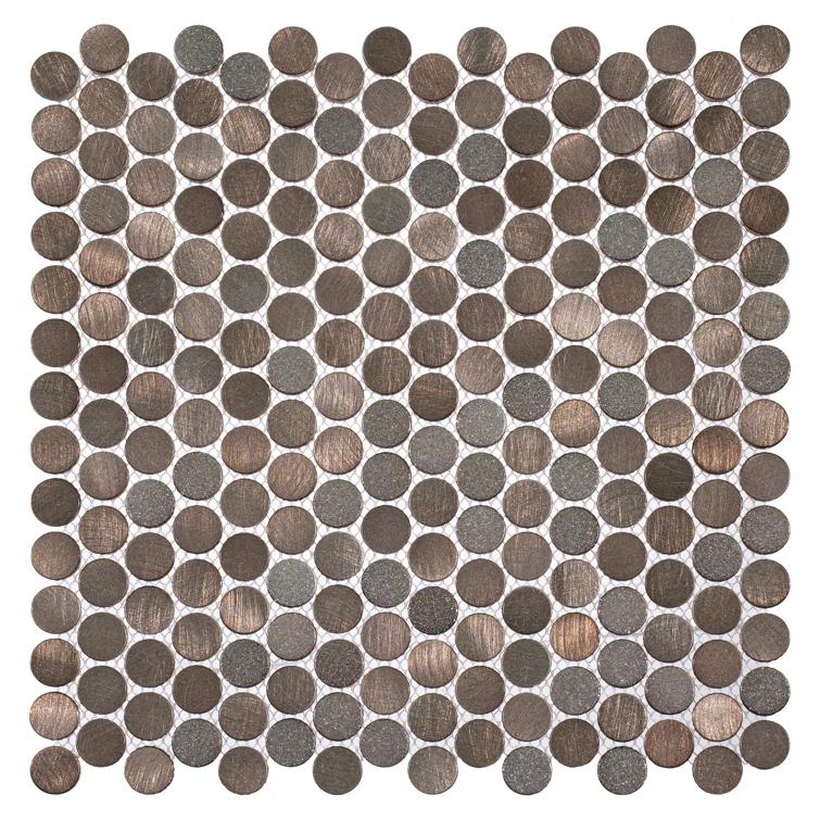 Orb 3/4" Metal Penny Round Mosaic Tile Shower Wall, Kitchen Backsplash and Wall Tile