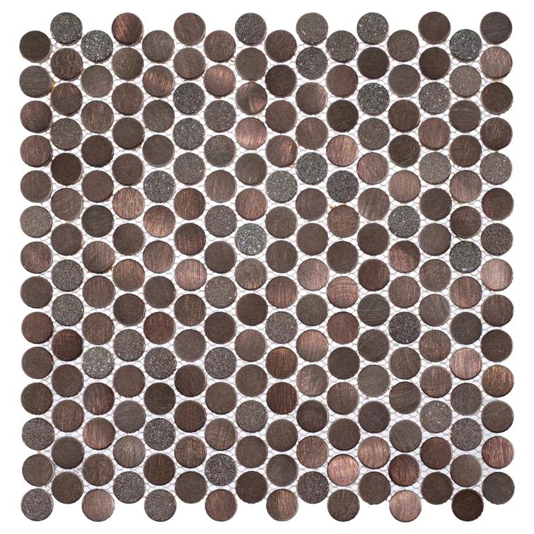 Orb 3/4" Metal Penny Round Mosaic Tile Shower Wall, Kitchen Backsplash and Wall Tile