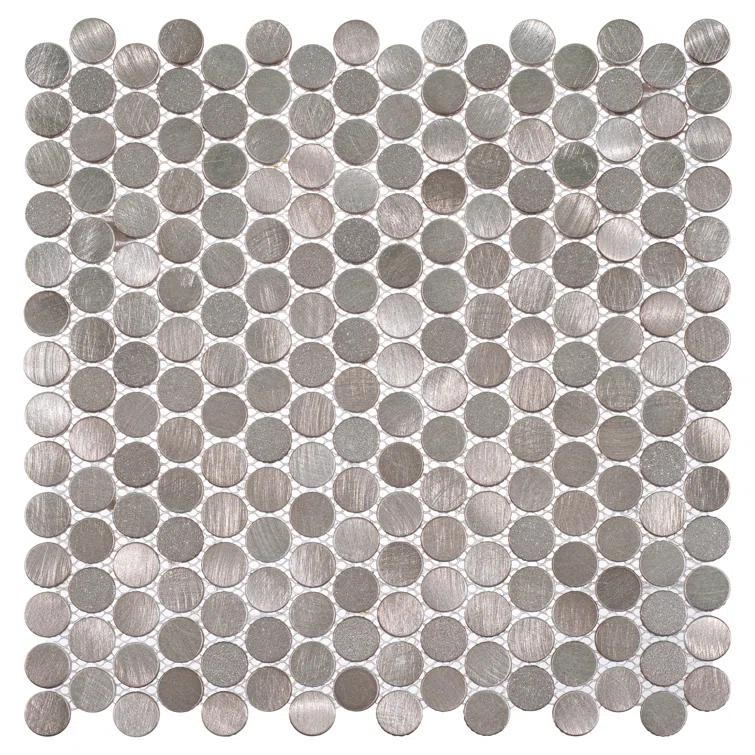 Orb 3/4" Metal Penny Round Mosaic Tile Shower Wall, Kitchen Backsplash and Wall Tile