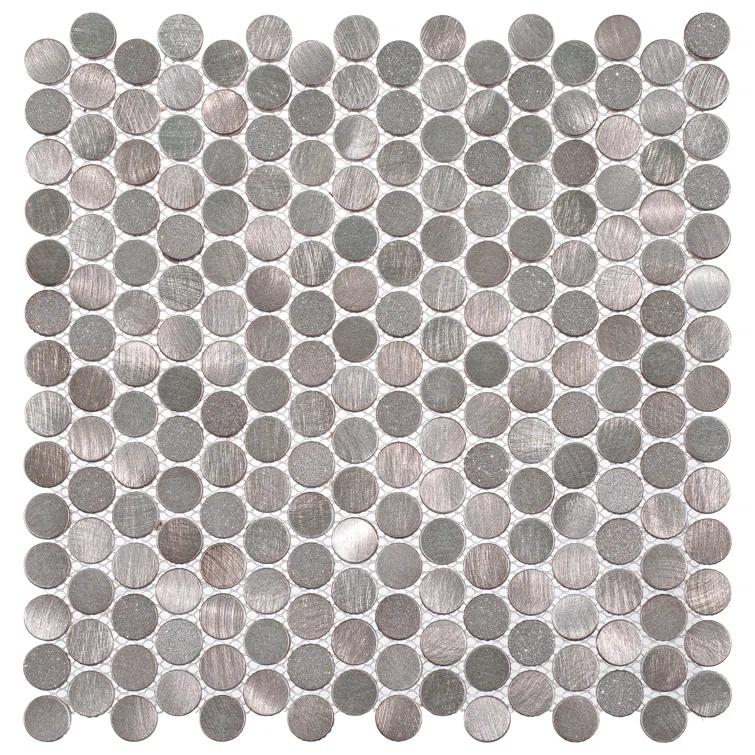 Orb 3/4" Metal Penny Round Mosaic Tile Shower Wall, Kitchen Backsplash and Wall Tile
