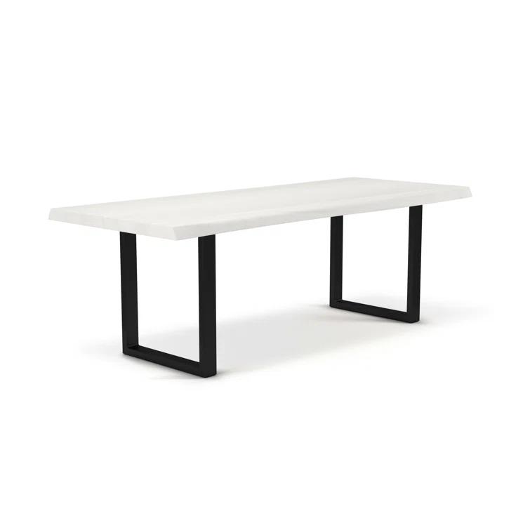 Sandblasted Grey Acacia Wood Dining Table with Brass U Base