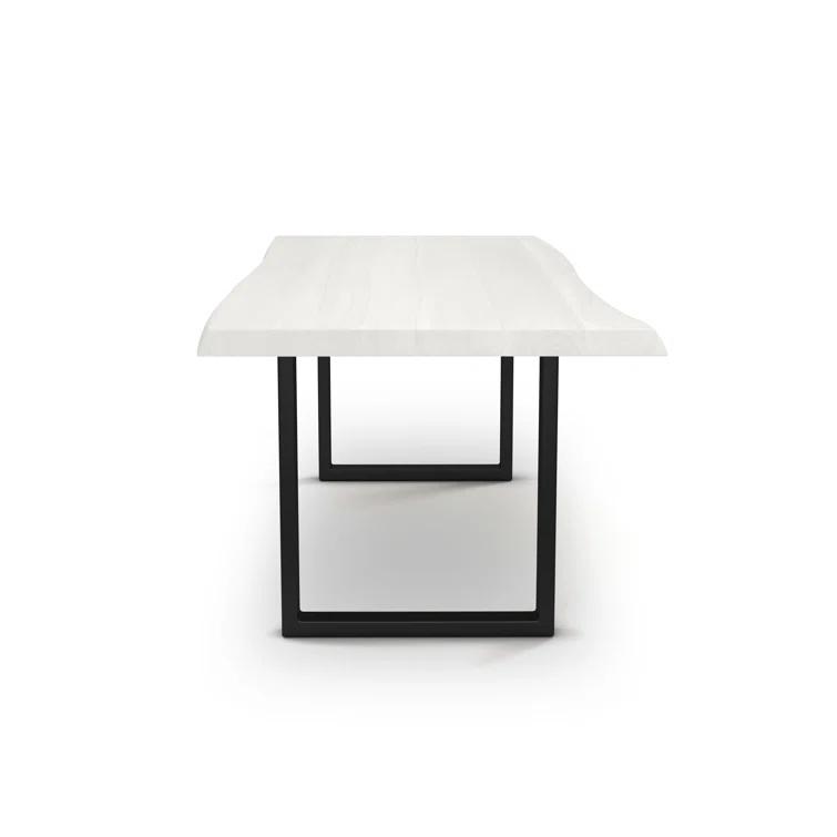 Sandblasted Grey Acacia Wood Dining Table with Brass U Base