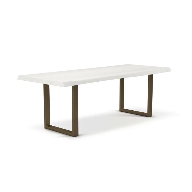 Sandblasted Grey Acacia Wood Dining Table with Brass U Base