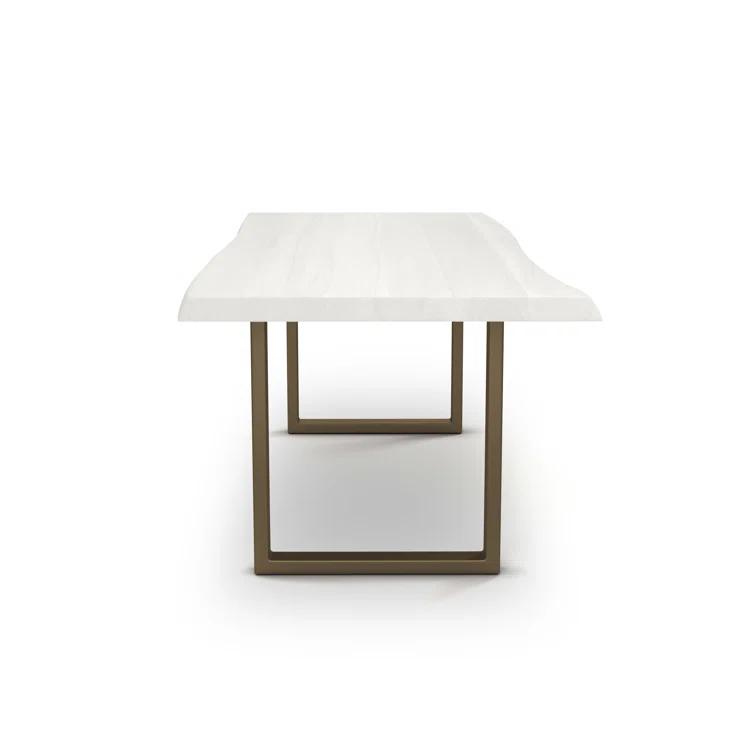Sandblasted Grey Acacia Wood Dining Table with Brass U Base