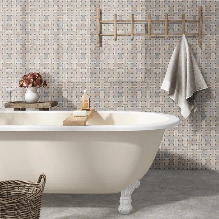 Angora Basketweave 12.5" x 12.5" Polished Marble Mosaic Floor and Wall Tile