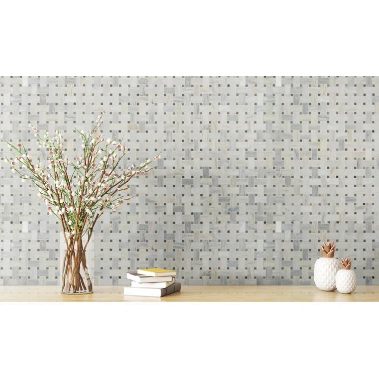 Angora Basketweave 12.5" x 12.5" Polished Marble Mosaic Floor and Wall Tile