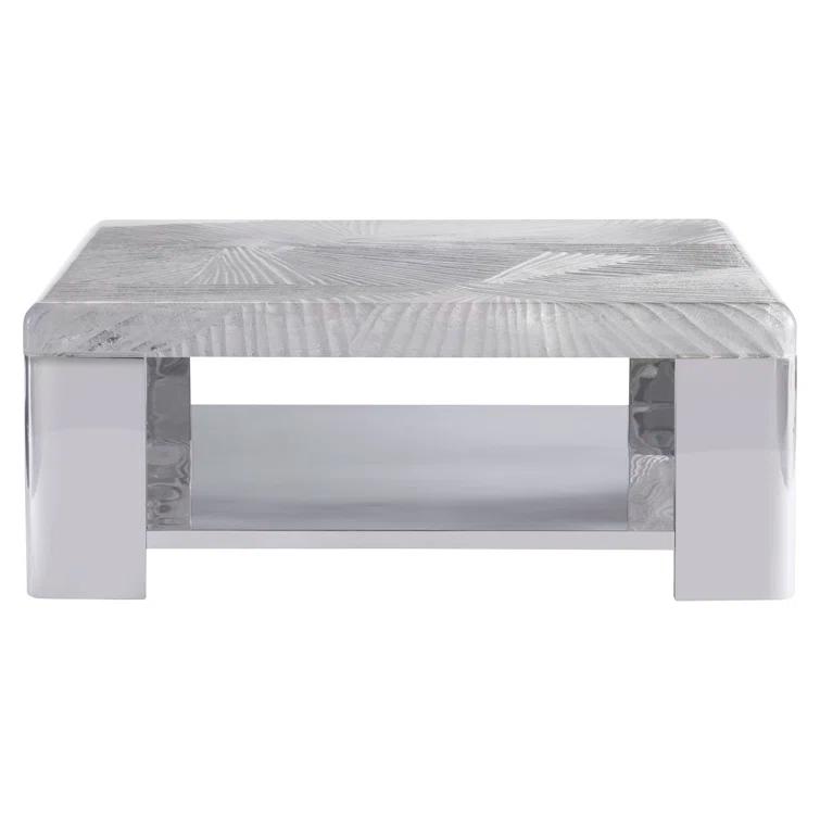 Silver Square Metal and Acrylic Transitional Cocktail Table
