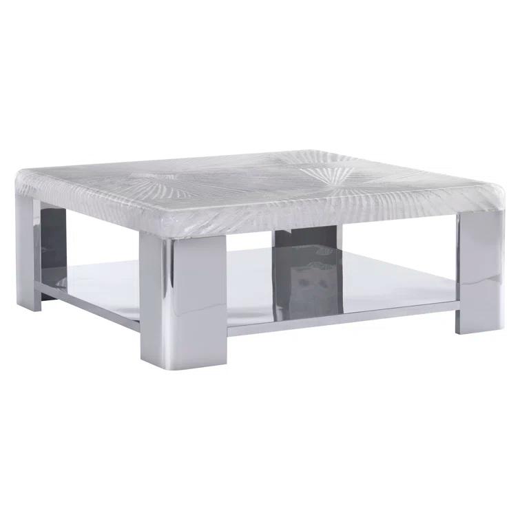 Silver Square Metal and Acrylic Transitional Cocktail Table