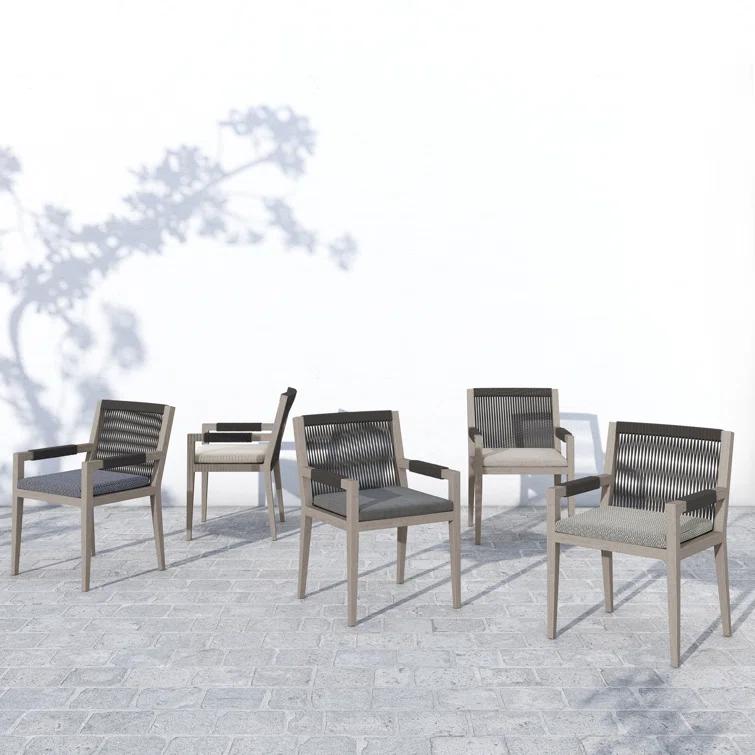 Weathered Gray Teak Outdoor Dining Armchair with Cushions