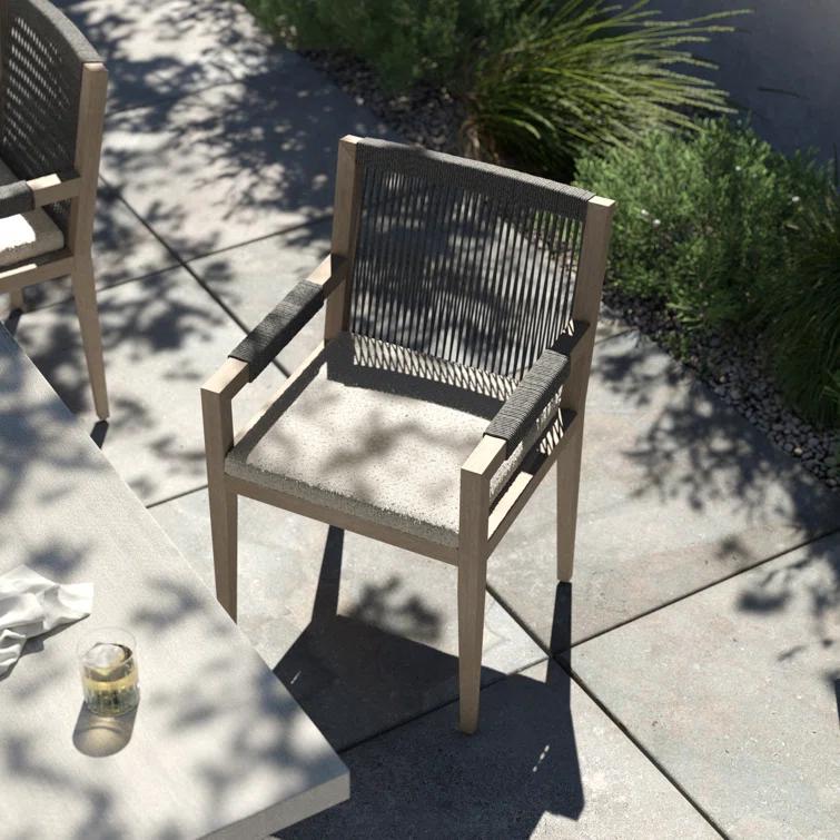 Weathered Gray Teak Outdoor Dining Armchair with Stone Gray Cushions
