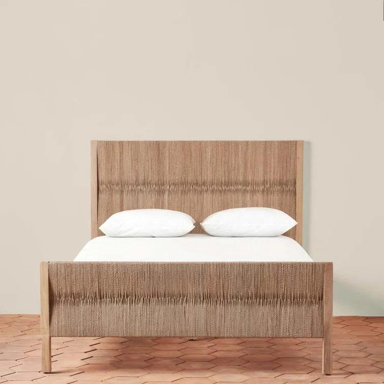Muar Abaca Rope Queen Bed with Whitewash Wood Frame