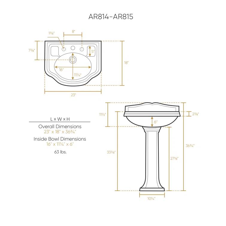 Whitehaus Collection 23" Traditional Pedestal With An Integrated Small Oval Bowl, Backsplash, Dual Soap Ledges, And Decorative Trim