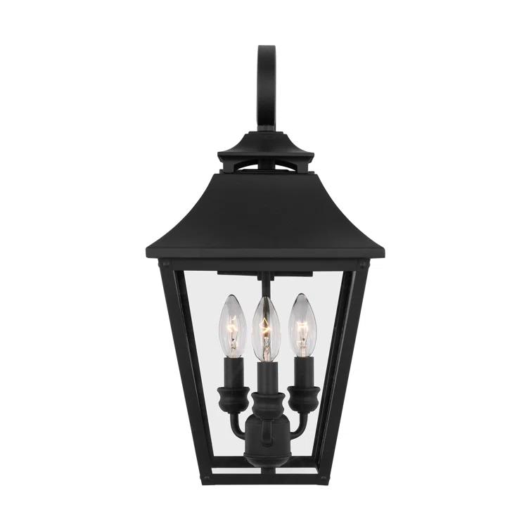 Textured Black 3-Light Outdoor Wall Lantern with Clear Seeded Glass