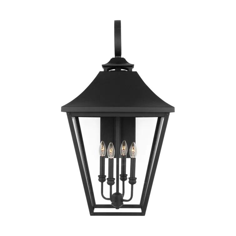 Galena Extra Large Black Outdoor Wall Lantern with Clear Seeded Glass