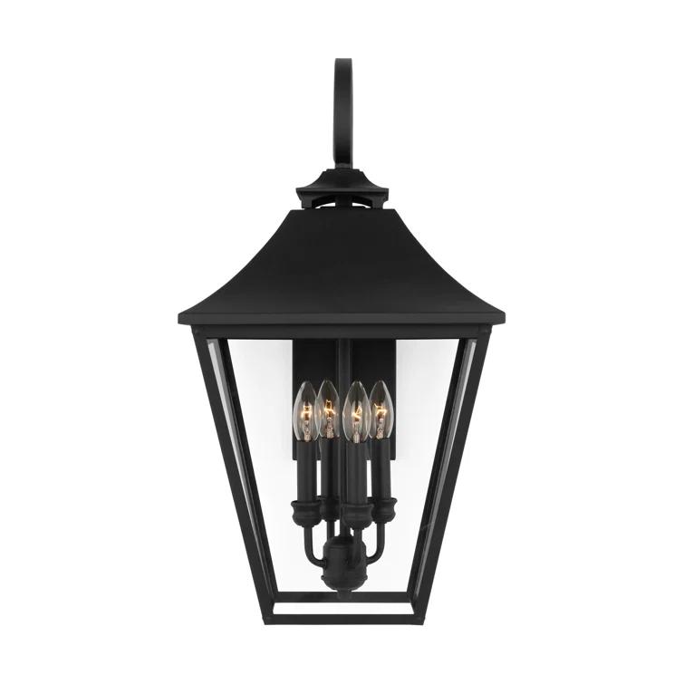 Galena Textured Black 4-Light Outdoor Wall Lantern with Clear Seeded Glass