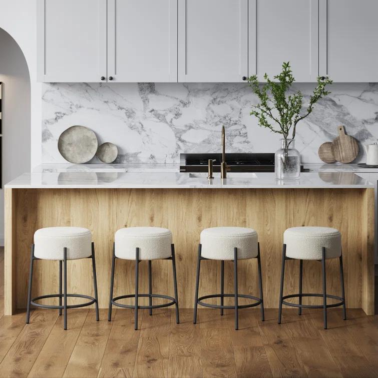 Upholstered Counter Stool with Metal Frame