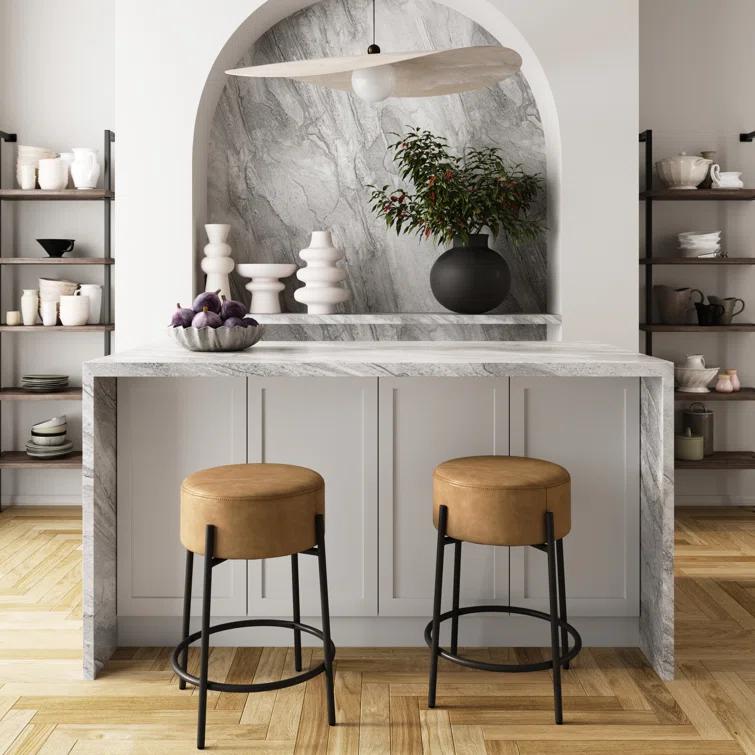 Upholstered Counter Stool with Metal Frame