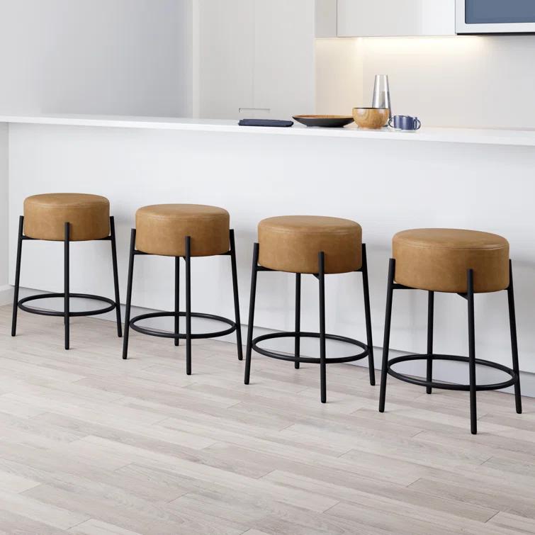 Upholstered Counter Stool with Metal Frame