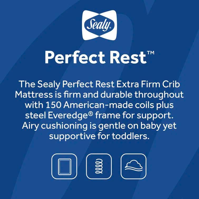 Sealy Baby Premium Firm Hypoallergenic Baby Crib Mattress & Toddler Bed Mattress, Waterproof Baby Mattress, 150 Coils, Air Quality Certified, 52"x28"
