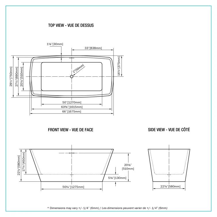 65.94'' x 29.53'' Freestanding Soaking Acrylic Bathtub