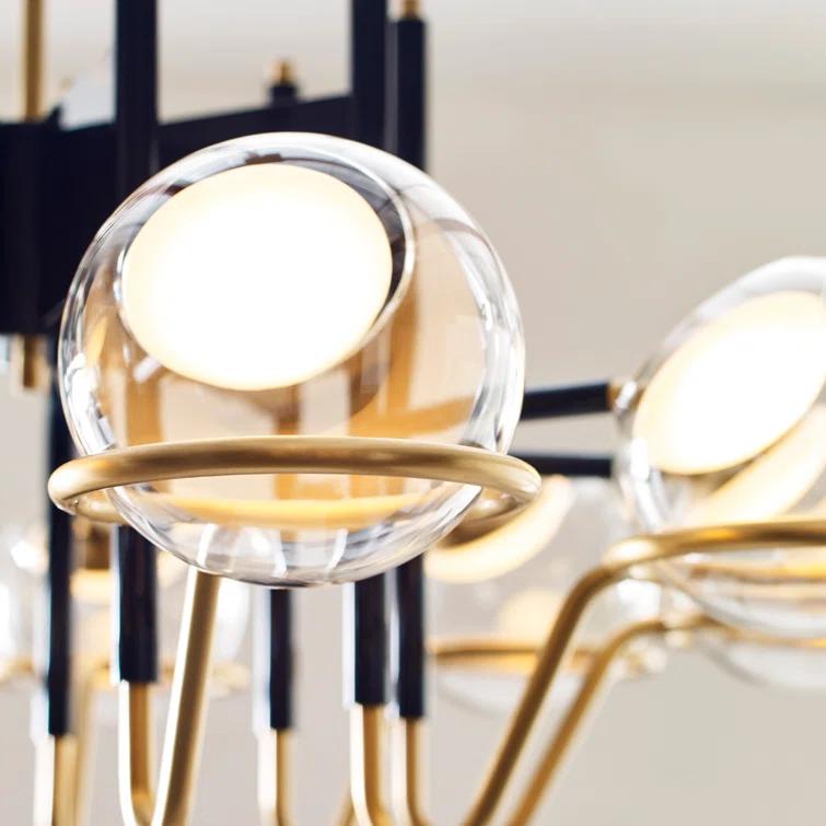 Crosby Glossy Black 37.7" LED Chandelier with Clear Glass Globes