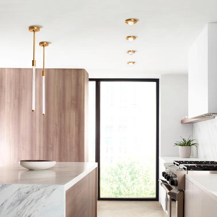 Ebell Modern LED Flush Mount in Natural Brass with Domed Glass